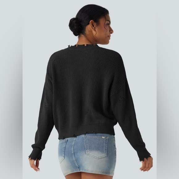 HALARA V-Neck Distressed Casual Sweater - Picture 2 of 8